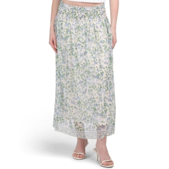 MAX STUDIO LONDON Printed Mesh Maxi Skirt With Smocked Waist - Picture 1 of 1